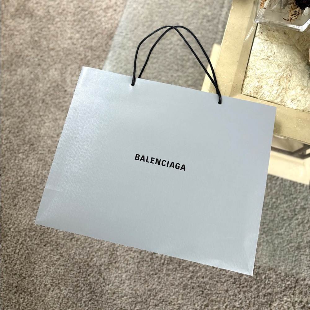 Balenciaga Light Gray Paper Shopping Tote with Black Handles
